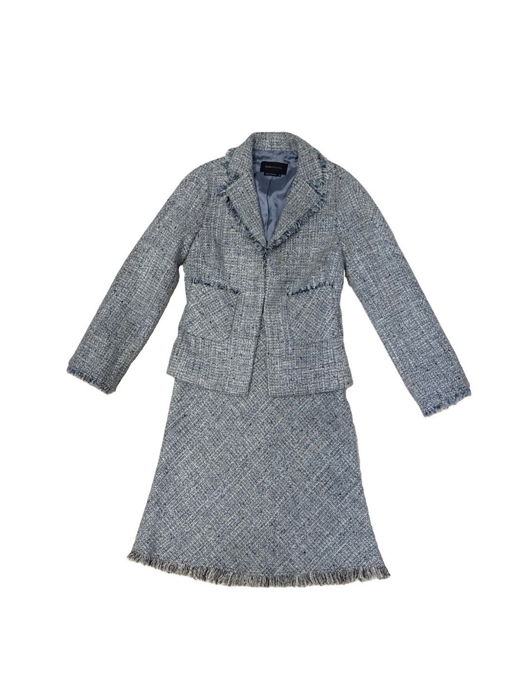 BCBG MaxAzria Blue Wool Silk Tweed Skirt Blazer Suit Set Size XS EUC